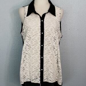Finesse Sleeveless White Lace Front Sheer Black Back Blouse Size 1X